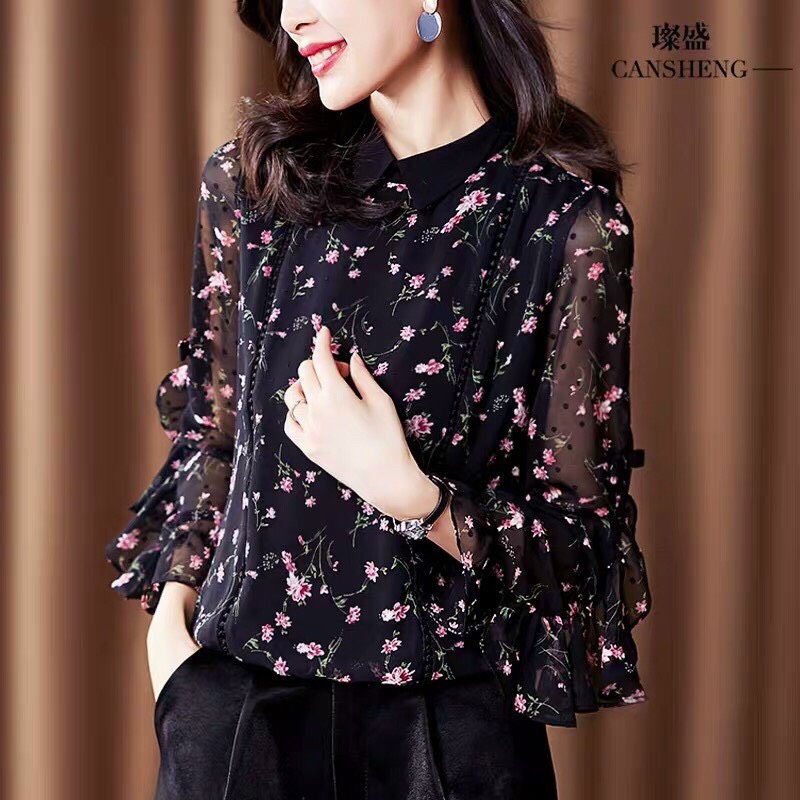 Áo Hoa Cổ Bẻ Tay Phòng - SM57